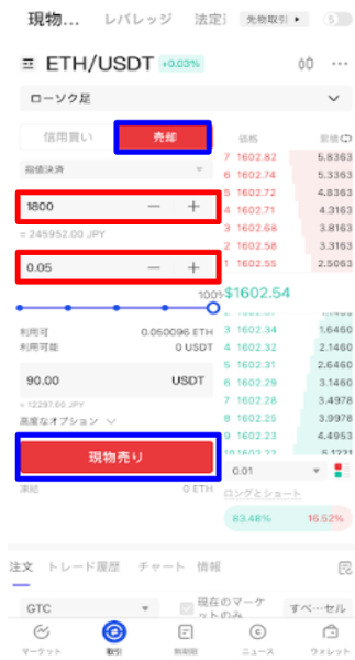 ETHをUSDTに換金